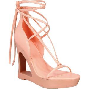 Aaj By Aminah Womens NINA Orange Faux Leather Almond toe Wedge Sandals